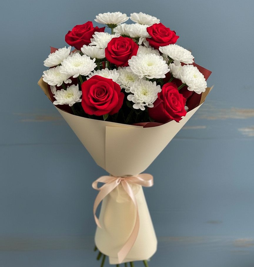 Букет цветов из: Розы и Хризантемы в Чиверево