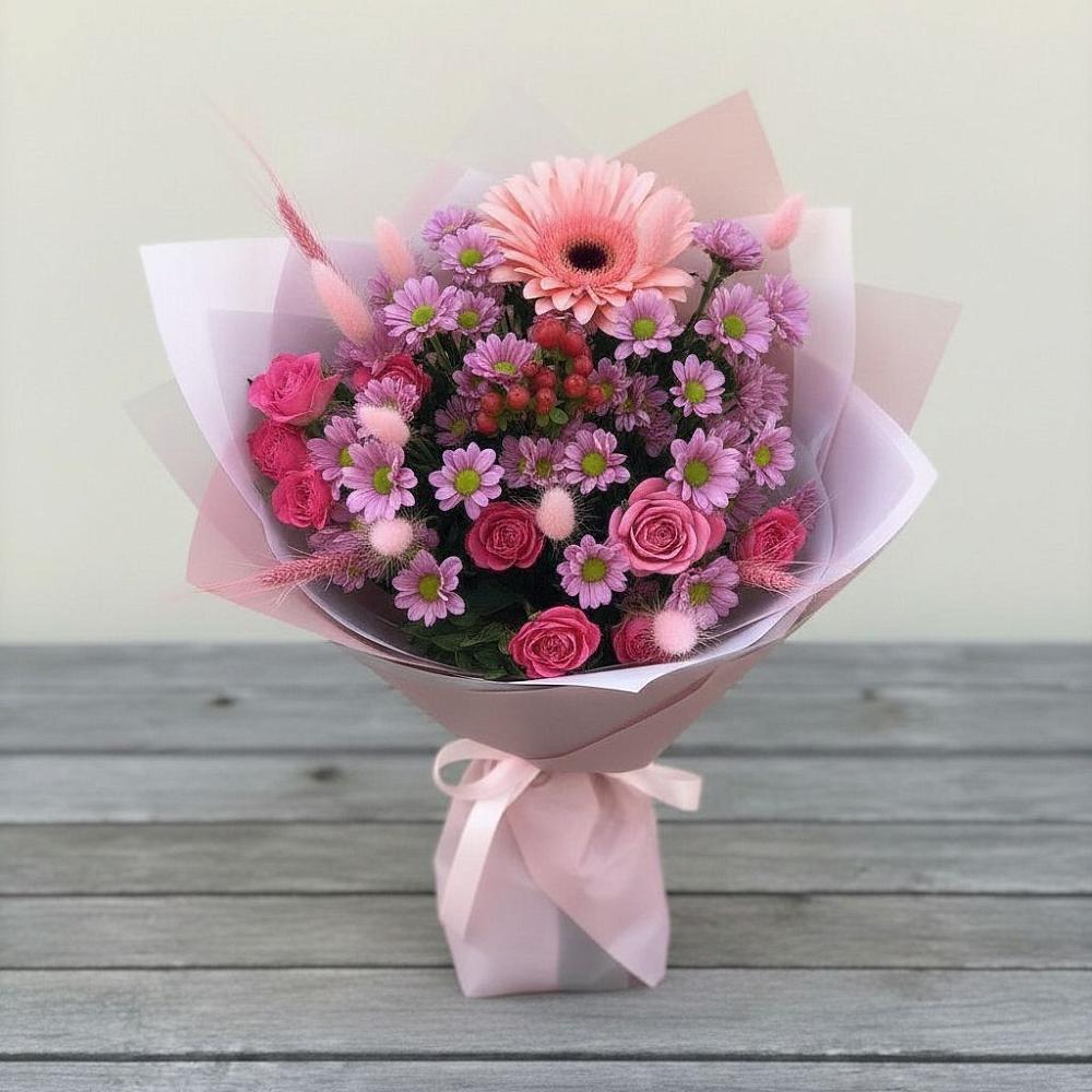Букет цветов из: Розы, Герберы и Хризантемы в Чиверево